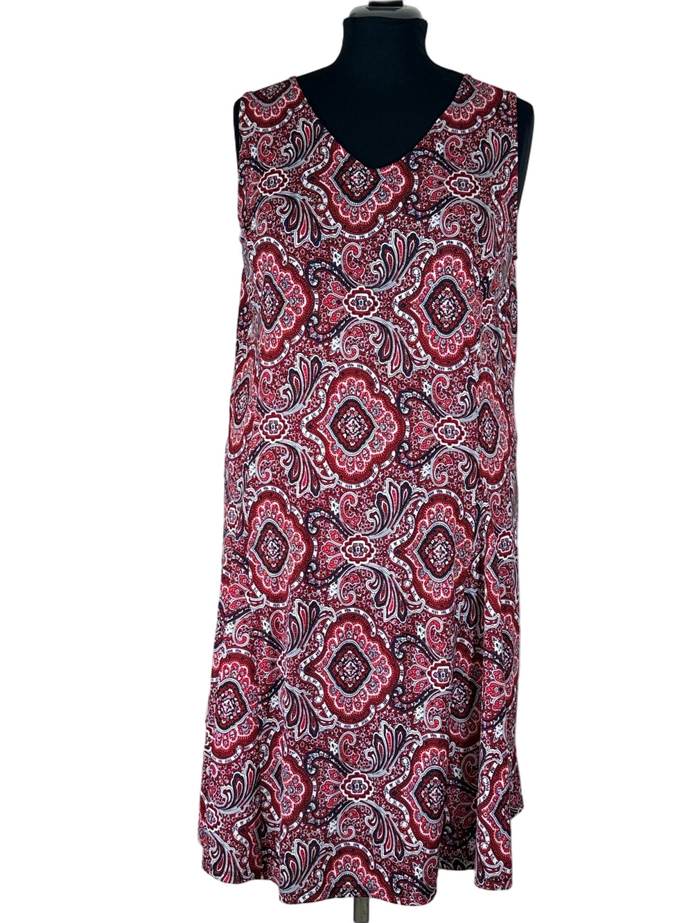Studio Works Red Paisley V-Neck Sleeveless Midi Dress SKU1530